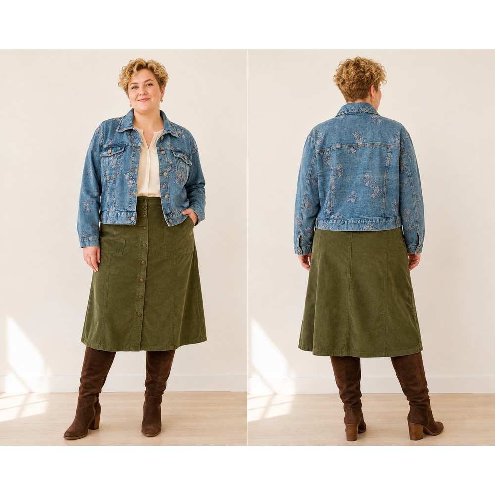 Boho Cottagecore Prairie Western Floral Embroidered Denim Medium Wash XL Jacket